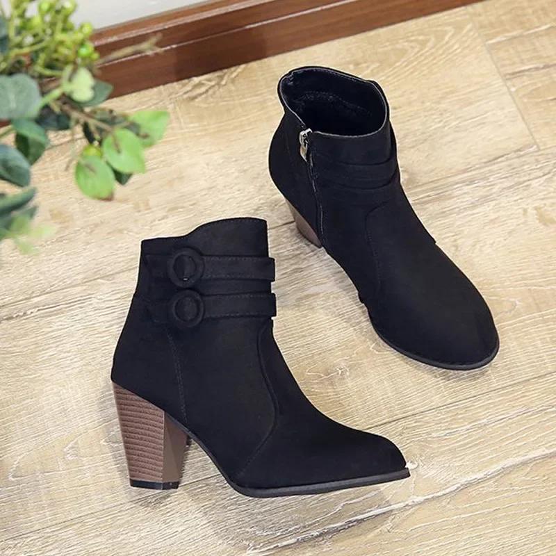 Autumn Winter Women High-heeled Boots Comfortable Warm Women's Cotton Shoes New Wear-resistant Non-slip Womens Boots Botas Mujer