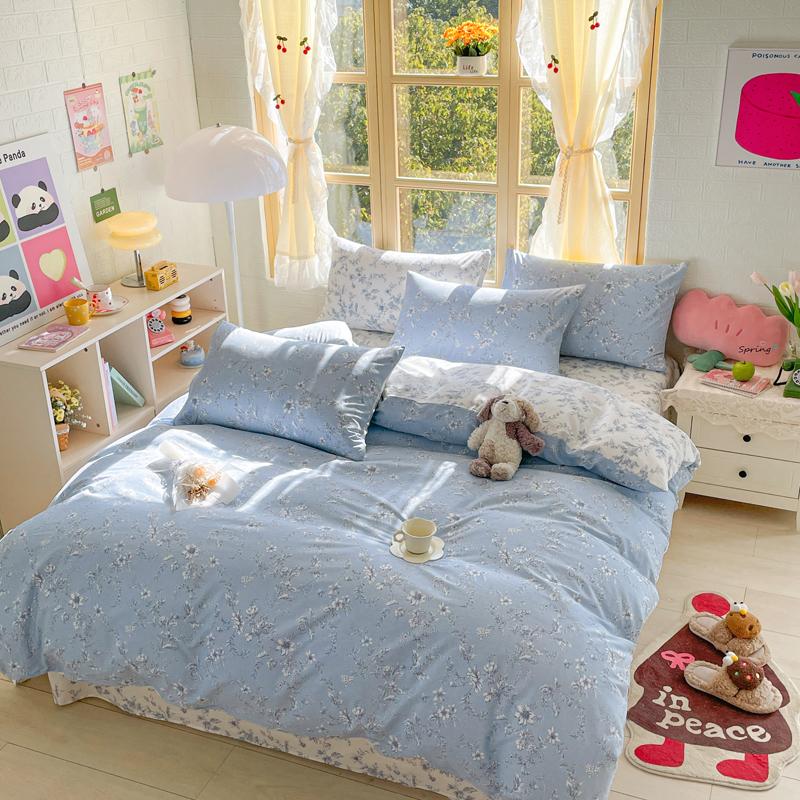 Элегантный синий цветочный узор пододеяльник комплект 100% хлопок мягкий приятный для кожи комплект постельного белья размера Queen одеяло чехол наволочки