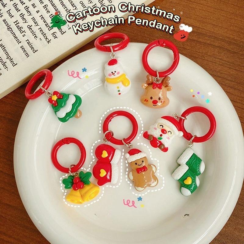 Kawaii Christmas Keychain Cartoon Santa Claus Elk Tree Snowman Pendant Key Ring Backpack Decoration Couple Friends Gifts
