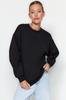 Women's Fashion New Sweatshirt Black Thick Inside Fleece Regular Normal Fit Crew Neck Basic Knitted Sweatshirt