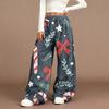 Women's Casual Fashion Christmas Print Elastic Waist Loose Plush Wide Leg Pants