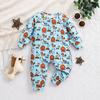 Newborn Baby Cartoon House Horse Cow Graphic Print Long Sleeve Jumpsuit