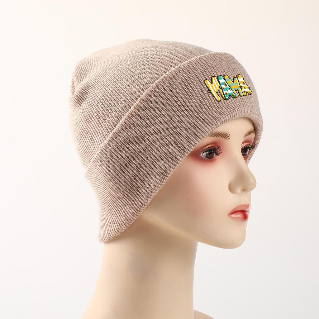 Шапка-бини вязаная зимняя "MAMA", женская шапка, теплая, универсальная, хип-хоп, с помпоном, вязаная шапка-бини