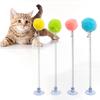 Spring-type Cat Teaser with Plush Ball Suction Cup Bottom Wand Toy Cat Stick with