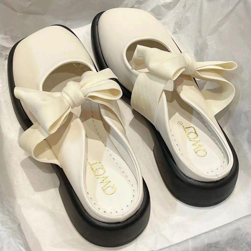 Baotou Slippers Women Wear Fashionable and Versatile Summer New Fairy Style Bow Half Slippers Lazy Shoes Muller Shoes