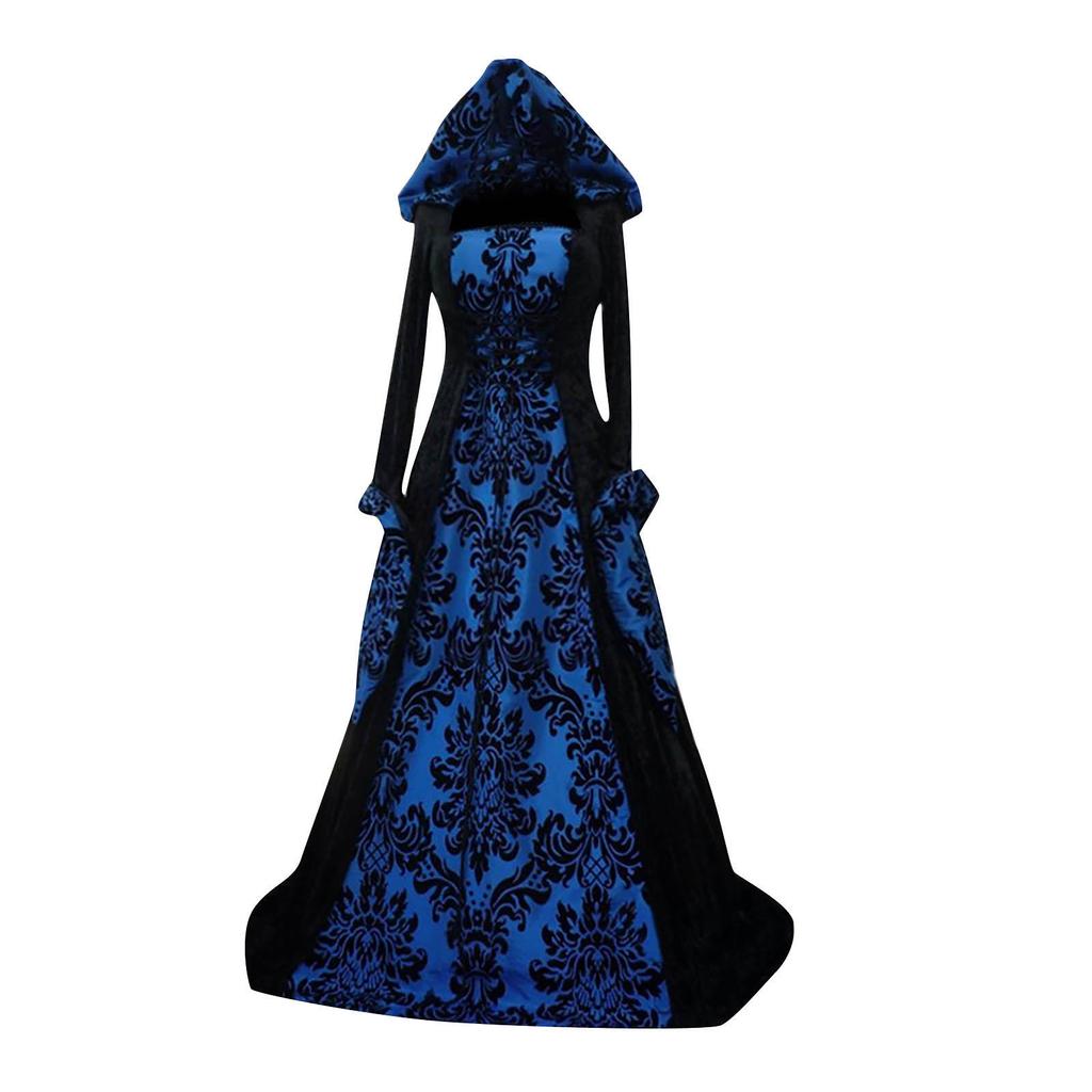 Women Vintage Retro Gothic Long Sleeve Hooded Dress Long Gown Dresses