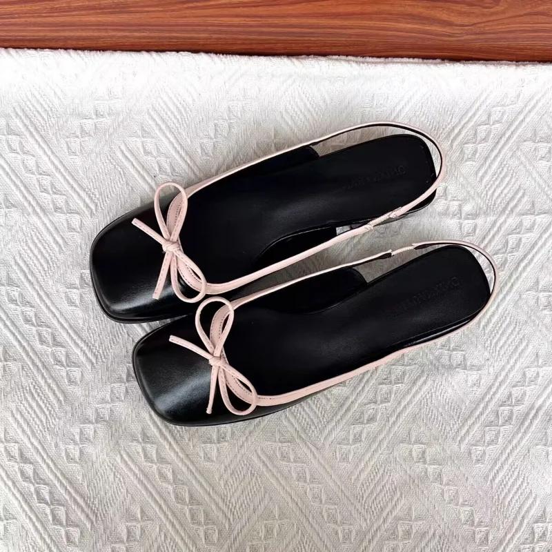 New Summer Women's Flats Sliver Boat Shoes Square Toe Slip On Flat Shoes for Woman Ballet Flats Comfortable Bow Women's Sandals