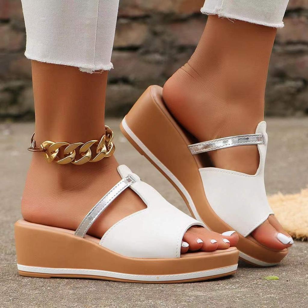 Fashion Womens Summer Casual Beach Thick-soled Slippers Wedge Heel Non-slip Sandals Fashionable Open Toe Women's Shoes Plus Size 43