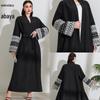 2025 Middle Eastern Muslim Fashion Embroidered Cardigan Dress with Belt and Pocket