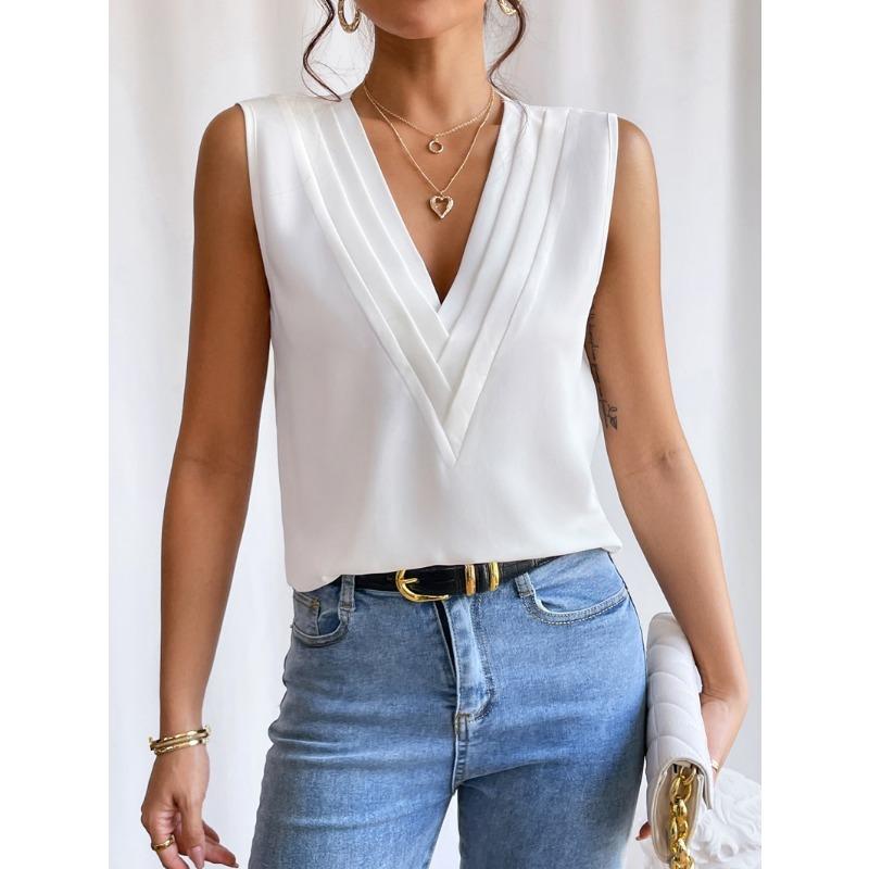 Women's Vest Summer Multi-Layered V-Neck Solid Colour Vest Women's Sleeveless Tops