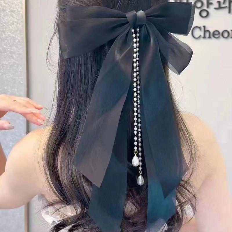 Chiffon Bow Hair Clip Women Large Bowknot Stain Hairpin Barrettes Girls Solid Color Ponytail Clip Hair Accessories Headwear Gift