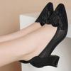 5CM Leather Women Shoes Fashion Sweet Mesh Breathable Spring & Summer Square Heel Shoes for Women Lady Cute Black Pumps