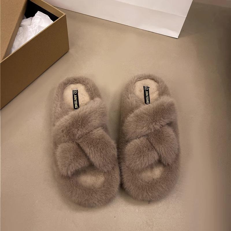 Super Fire Fluffy Slippers Women's 2025 Autumn New Home Wear Cross Versatile Korean Version Soft Bottom Rabbit Fluffy Cotton Mop
