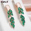Green Leaf Zircon Dangle Earrings For Women Rose Gold Color Luxury Jewelry Gift Bride Wedding Earrings