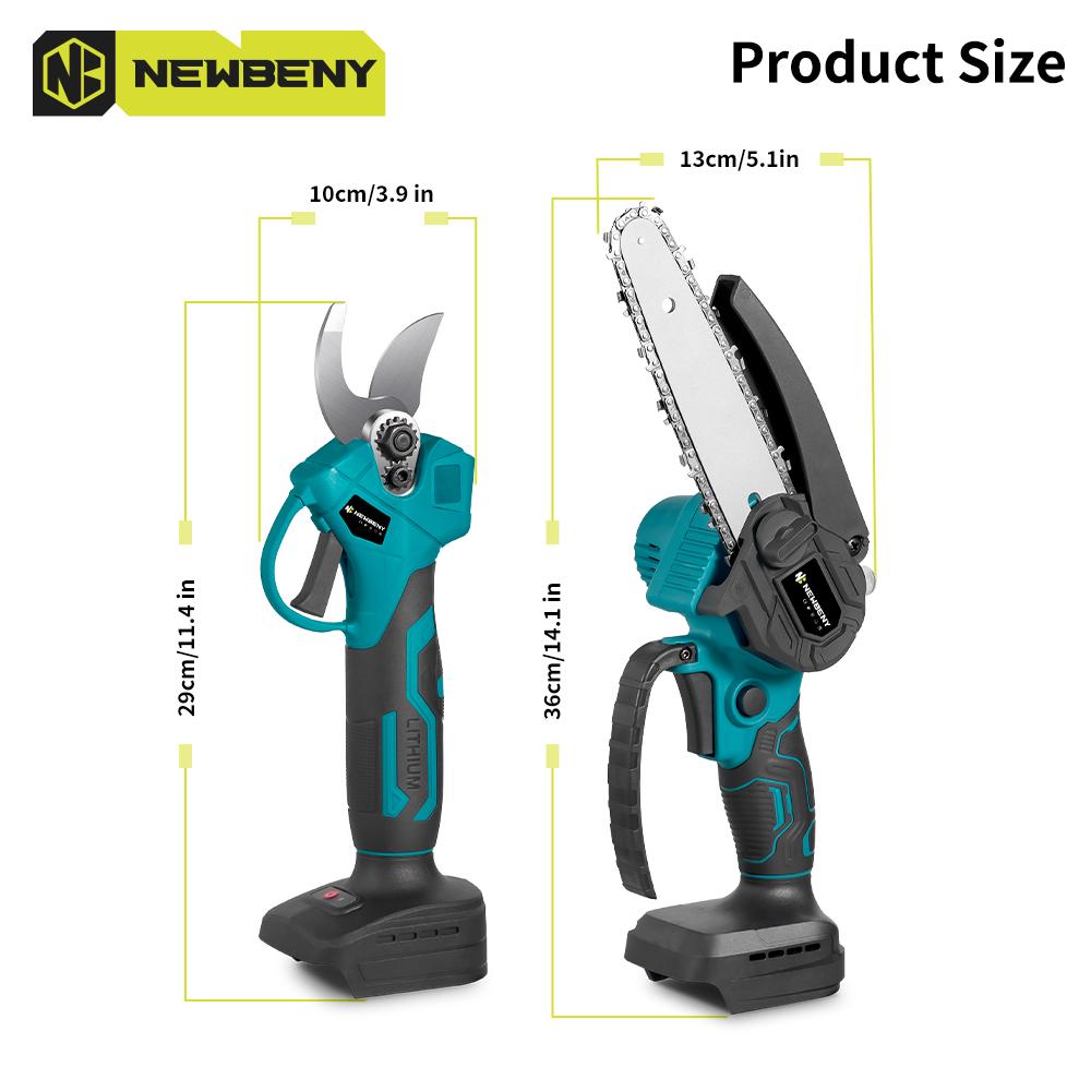 Newbeny Brushless 6 Inch Electric Saw+ 30mm Electric Pruning Shears Set Cordless Garden Woodworking Tools For Makita 18V Battery
