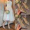 French Pointed Sequin Rhinestone High Heels for Women, Slim Heels, Fairy Style Single Shoes, Bridal Crystal Wedding Shoes