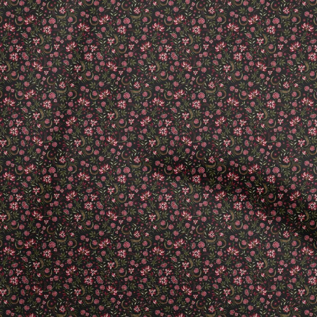 oneOone Cotton Flex Blue Fabric Jacobean Floral Dress Material Fabric Print Fabric By The Yard 40 Inch