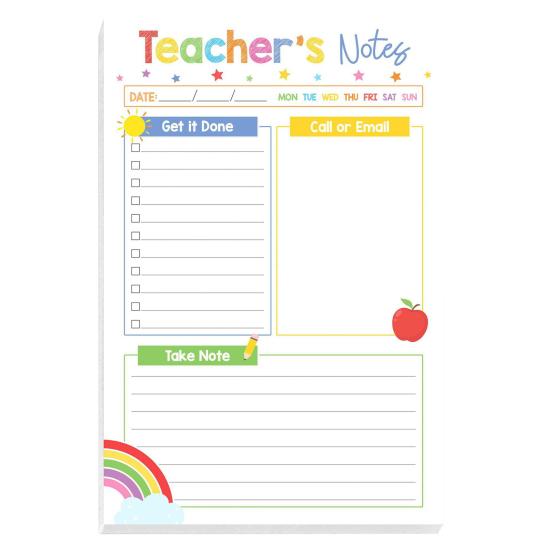 Bohemian Rainbow Teacher Notepad Gratitude Gift with To-Do Lists Contact Log & Notes Section Inspirational Planner for Educators