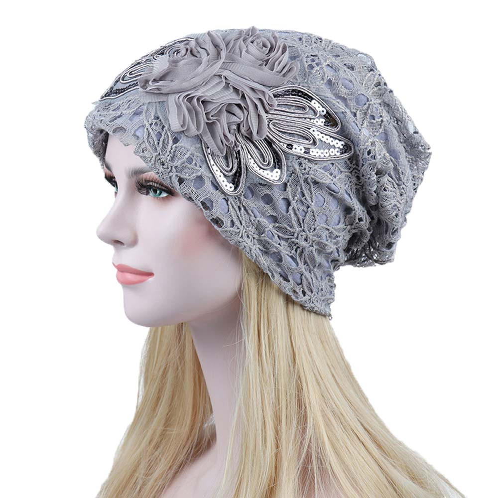 Women Lace Flower Slouchy Baggy Head Cap Chemo Beanie Cancer Hat Turban