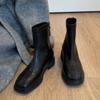 Осень Зима Уютные Мягкие Кожаные Женские Ботильоны Модная Обувь с Квадратным Носком Современные Эластичные Облегающие Короткие Ботильоны для Женщин