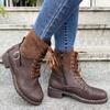 Autumn Vintage Ankle Boots Women New Solid Color Lace Up Casual Women's Shoes Female Square Heel Round Toe Boots