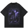 Horror Castle Washed T-Shirt Streetwear Vintage Cotton Short Sleeve Men's Women Tops Tees Weird Pattern Y2K Casual