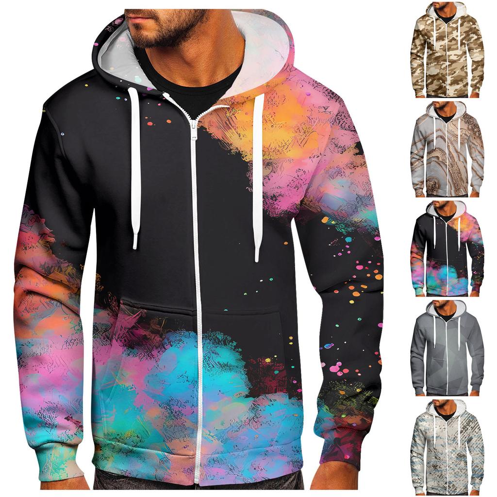 Men's Zipper Sweater Coat Printed Fashion Hooded Sweater