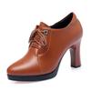 Thick Bottom Soft Leather Oxford Shoes British Lace Up Women Platform Pumps 2025 Deep Mouth Block High Heels Shoes Office Mom