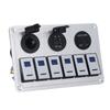 Rocker Switch Panel 6 Gang On Off Blue LED Light 2.1A Dual USB Charger Port Aluminum Alloy for Car