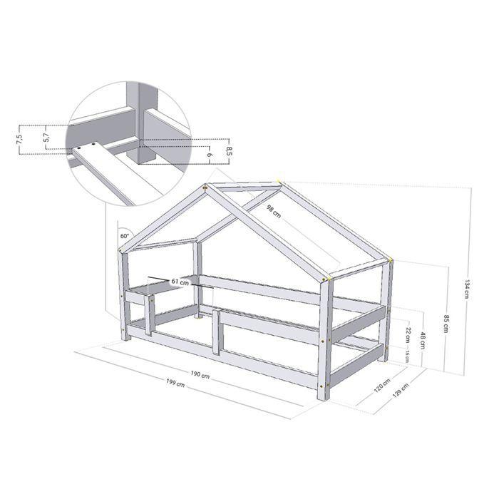 Lit cabane enfant LUCKY 120 x 190 rose pastel
