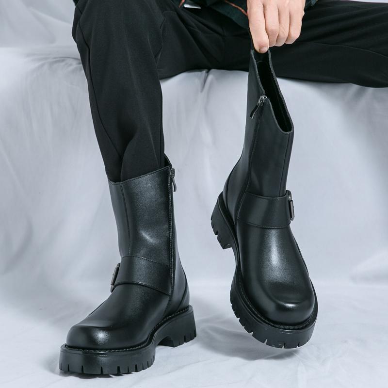 Fashion Luxury Men's Mid-calf Ankle Boots Genuine Leather Designer Business Shoes Toe Dress Wedding Office Boots Men Footwear