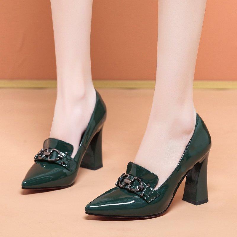 Patent Leather Single Shoe Women's Pumps 2024 Spring/Autumn New Fashion Pointed Leather Shoes High Heels Women Shoes Slip-On
