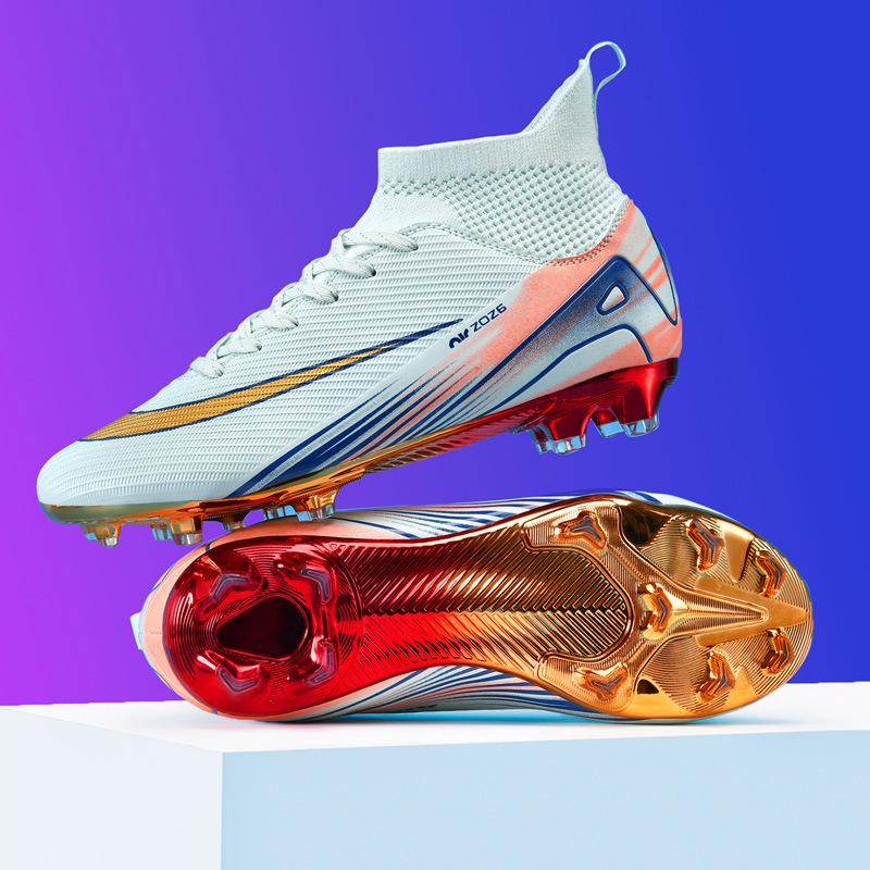 Ronaldo Gold-plated Seamless Fly-woven Football Shoes, Youth Spikes, Artificial Grass Game Training Shoes