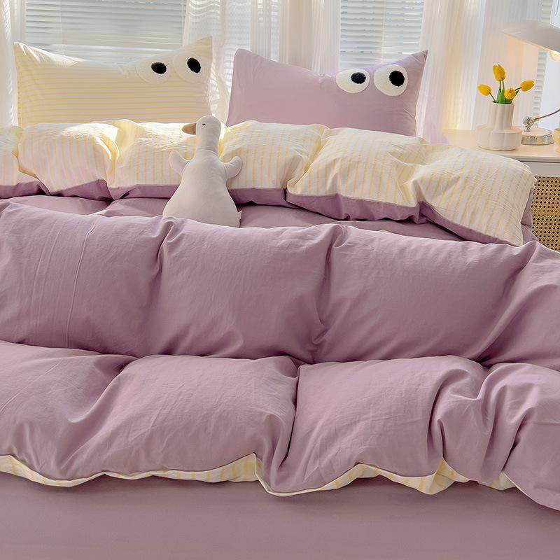 Bedding Pure Cotton Four-piece Set, Quilt Cover, Quilt Cover, Bed Sheet, Human Dormitory Three-piece Set