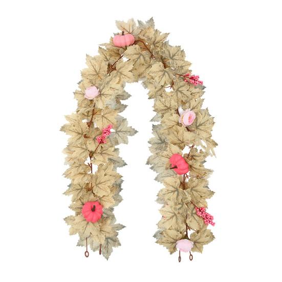 Artificial Maple Leaf Garland 5.7Ft Pumpkin Maple Leaves Vine Thanksgiving Fall Garland for Mantel