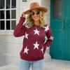 Crew Neck Plus Size Knitted, Women's Pullover Printed Knitted Sweater Pentagram Sweater