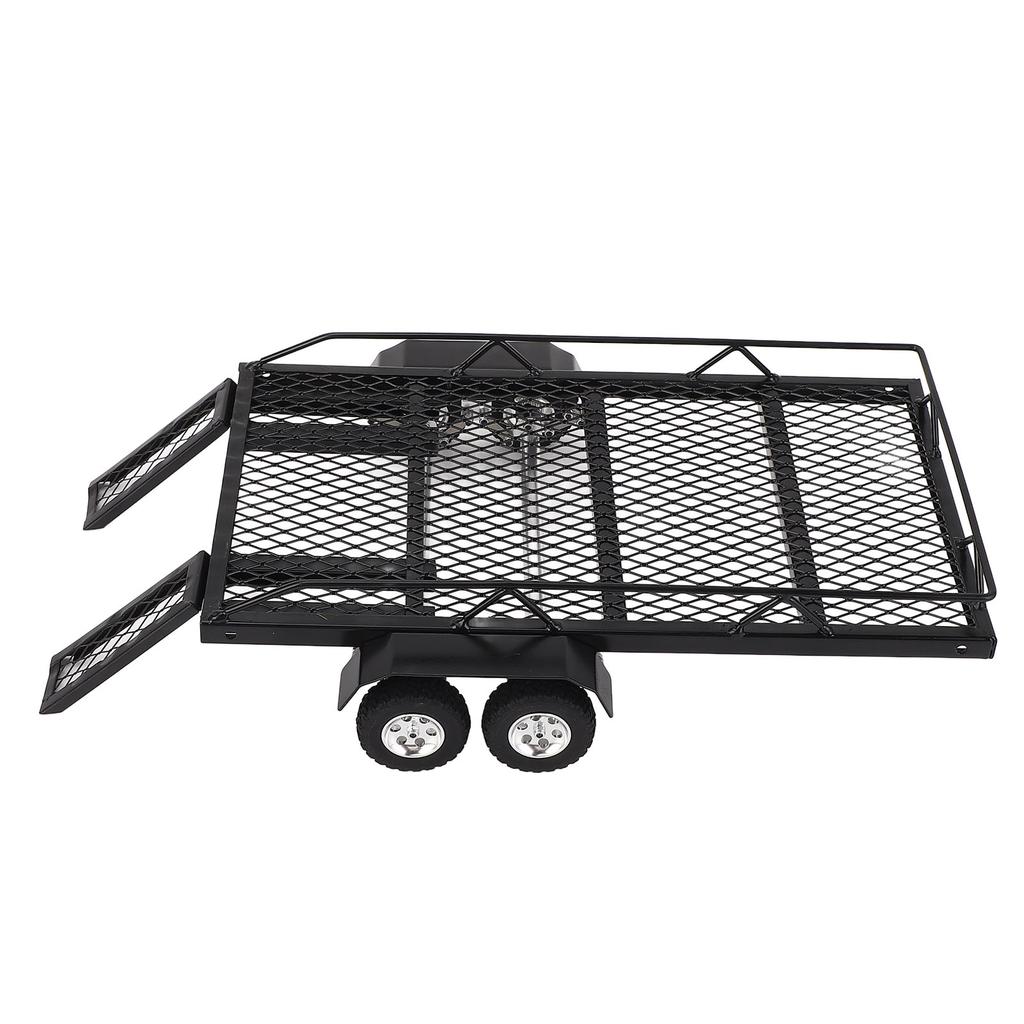RC Trailer 1/18 Scale Metal Hitch Mount Double Axle with 4 Tires Upgrade Parts Accessories