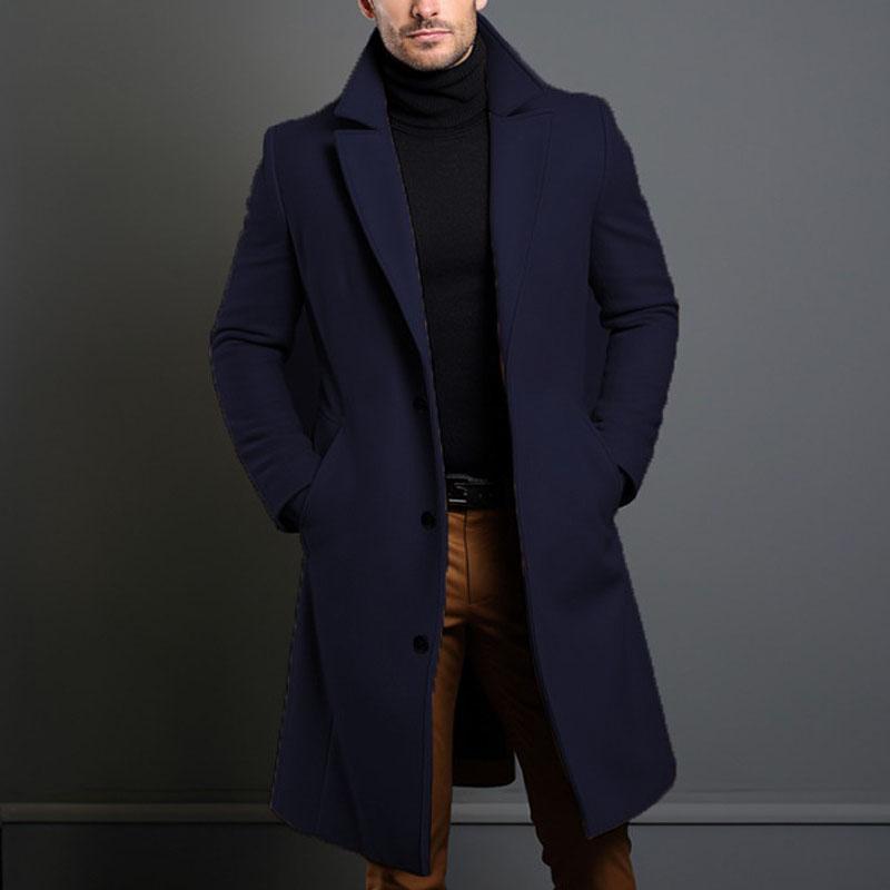 Men's Fashion Casual Mid-length Solid Color Autumn and Winter Woolen Coat
