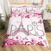 Eiffel Tower Duvet Cover Set Twin King Size Paris Tower Comforter Cover Microfiber Flower Butterfly Bedding Set for Girls Teens