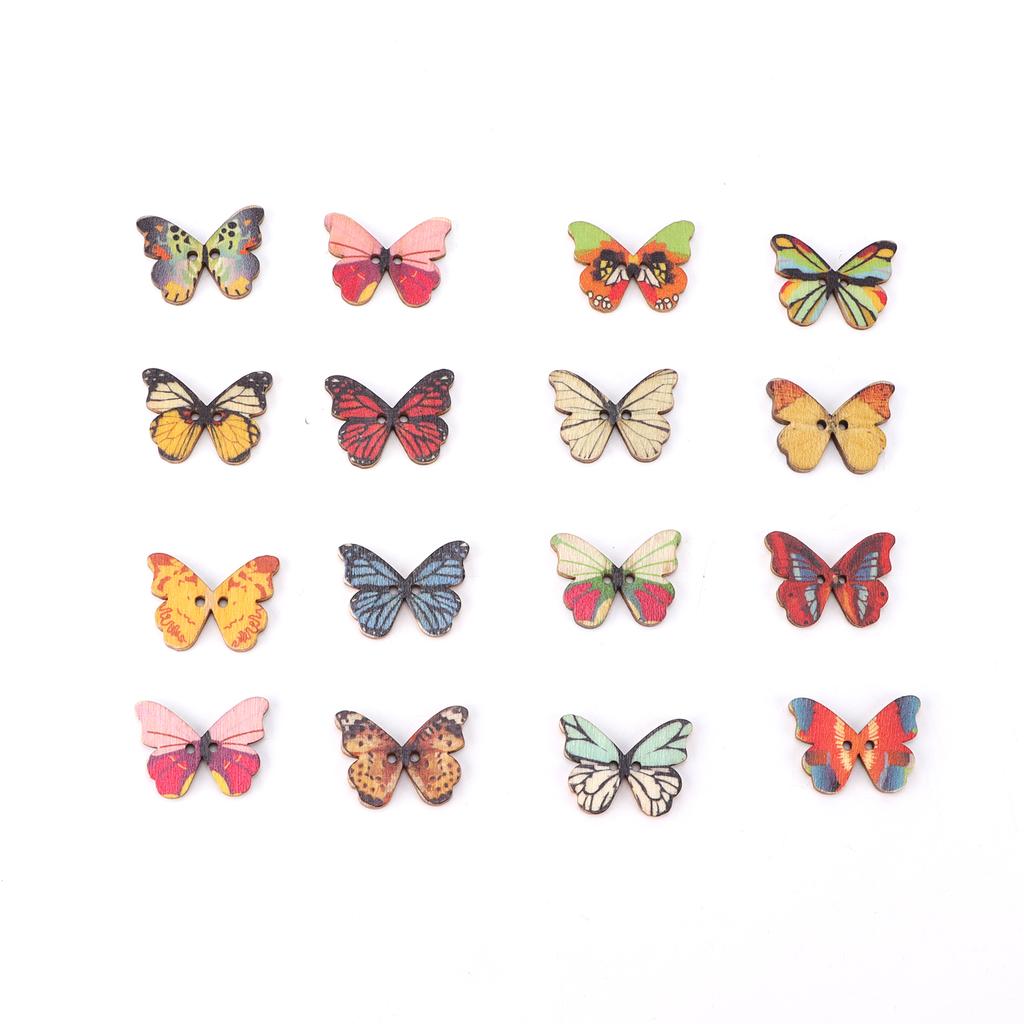 200Pcs Butterfly Wood Button Cartoon Wooden Mixed Colour Decoration for DIY Sewing Craft