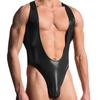 Hot Big Size Erotic New Men'S Sexy PU Leather Wet Look A-Shirt Jumpsuit Lingerie Club Romper Leotard Gay Erotic Lingerie