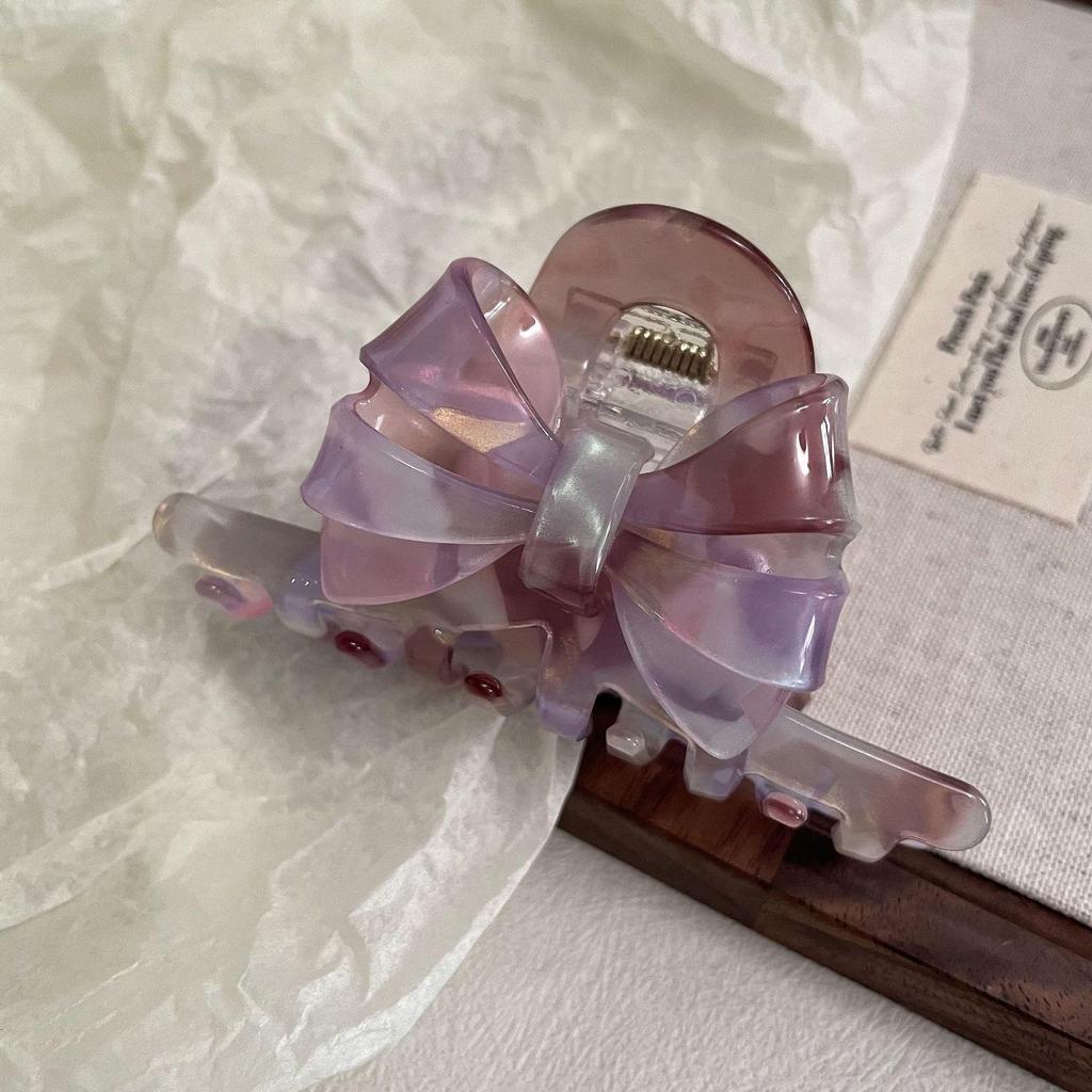 "Korean Mermaid Double-Sided Bow Hairpin: Elegant Acetic Acid Shark Clip"