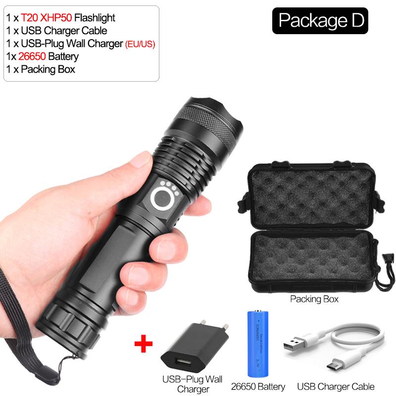 Ultra Bright XHP70.2/XHP50 LED Flashlight 18650/26650 Rechargeable Flashlights Waterproof Torch Tactical Flashlight Super Bright