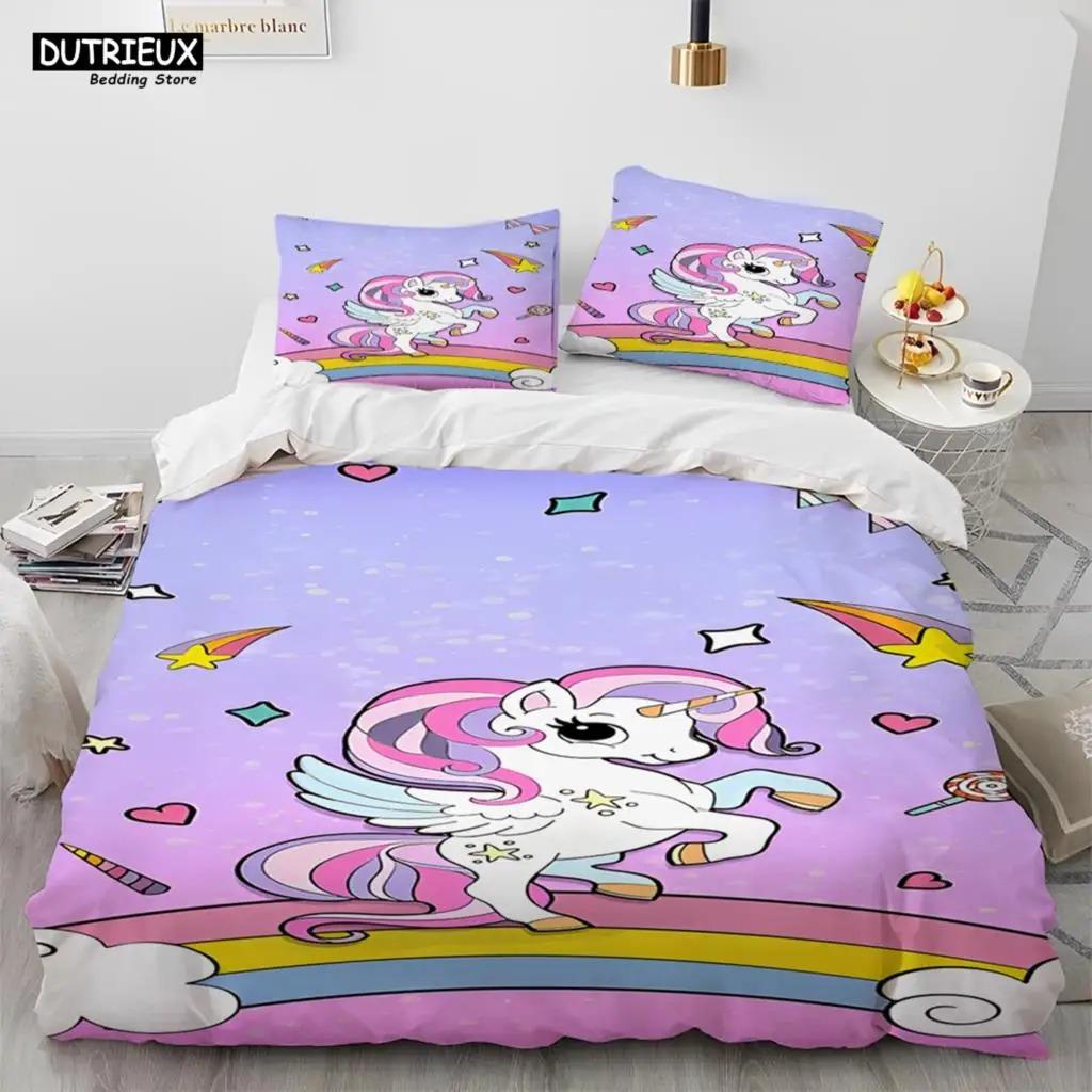 Unicorn Cute Cartoon Comforter Bedding Set,Duvet Cover Bed Set Quilt Cover Pillowcase,Queen Bedding Set