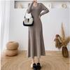 Inside Sweater Skirt Autumn and Winter New V-neck Long-sleeved Elegant Temperament Knitted Waist and Thin Dress