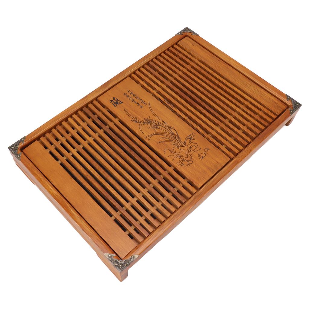 Kungfu Tea Tray Chinese Gongfu Tea Tray Drainage Water Storage Wood Tea Table with Drain Pipe