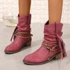 Large Size Short Boots Women's Shoes Autumn and Winter New Thick Heel Medium Heel Boots Pleated High Heel Medium Tube Pile