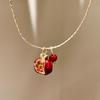 Fashion Red Pomegranate Pendant Necklace for Women Gold Color Clavicle Chain Charm Earrings Choker Party Jewelry Gift