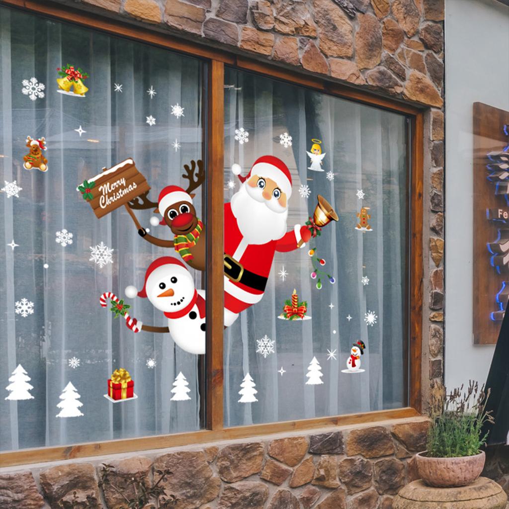 Cartoon Christmas Window Glass Stickers 2025 Christmas Decoration for Home Living Room Wall Decor 2025 Happy New Year Stickers