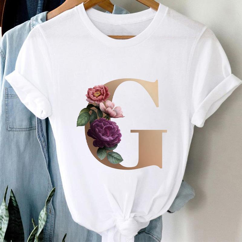Woman Tshirts 26 Letter Customization T-Shirt Ladies Fashion Top Female Tees Casual T Shirt Summer Short Sleeve Femme